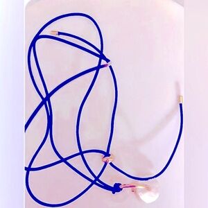 J. Crew NWOT Necklace Mother-of-Pearl Disks on a gold ring, black  cord +/- 28”